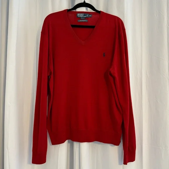 Polo Ralph Lauren Merino Wool V-Neck Sweater Red Men’s XXL Slim Fit - Picture 1 of 12